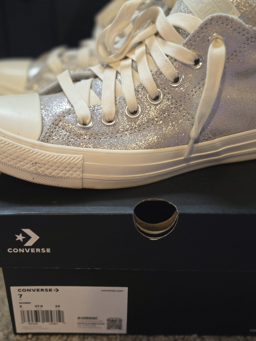Converse Silver Glitter High-Top Sneakers with White Sole